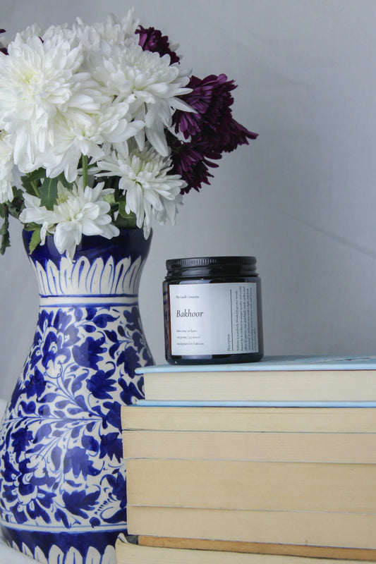 Bakhoor scented soy candle by The Candle Company, a warm winter candle for cold Lahore evenings